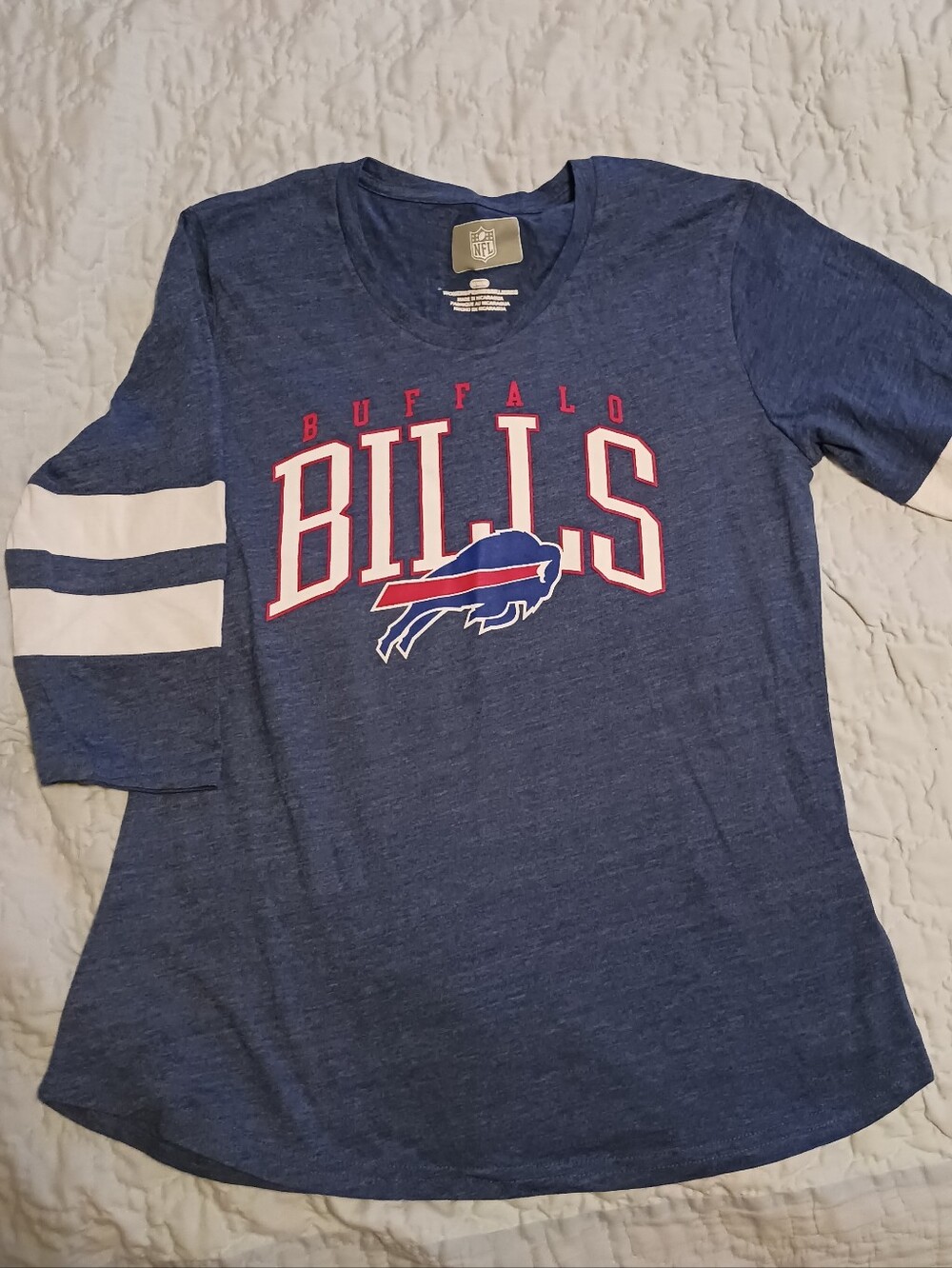 NFL Buffalo Bills Navy Blue Short Sleeve Women's Tee with White Stripe